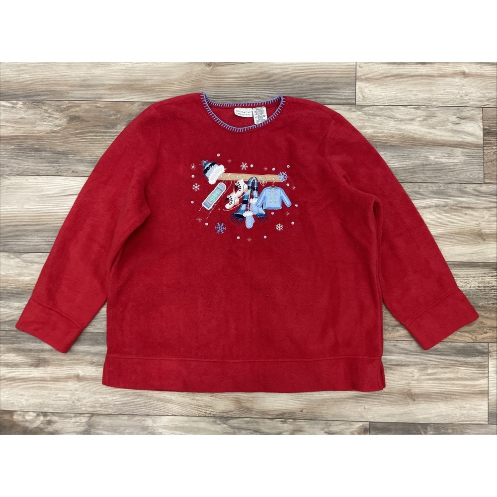 Womens White Stag Red Fleece Winter Sledding Embroidered Shirt Sz 18W/20W